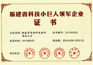 Fujian Science and Technology Giant Leading Enterprise Certificate